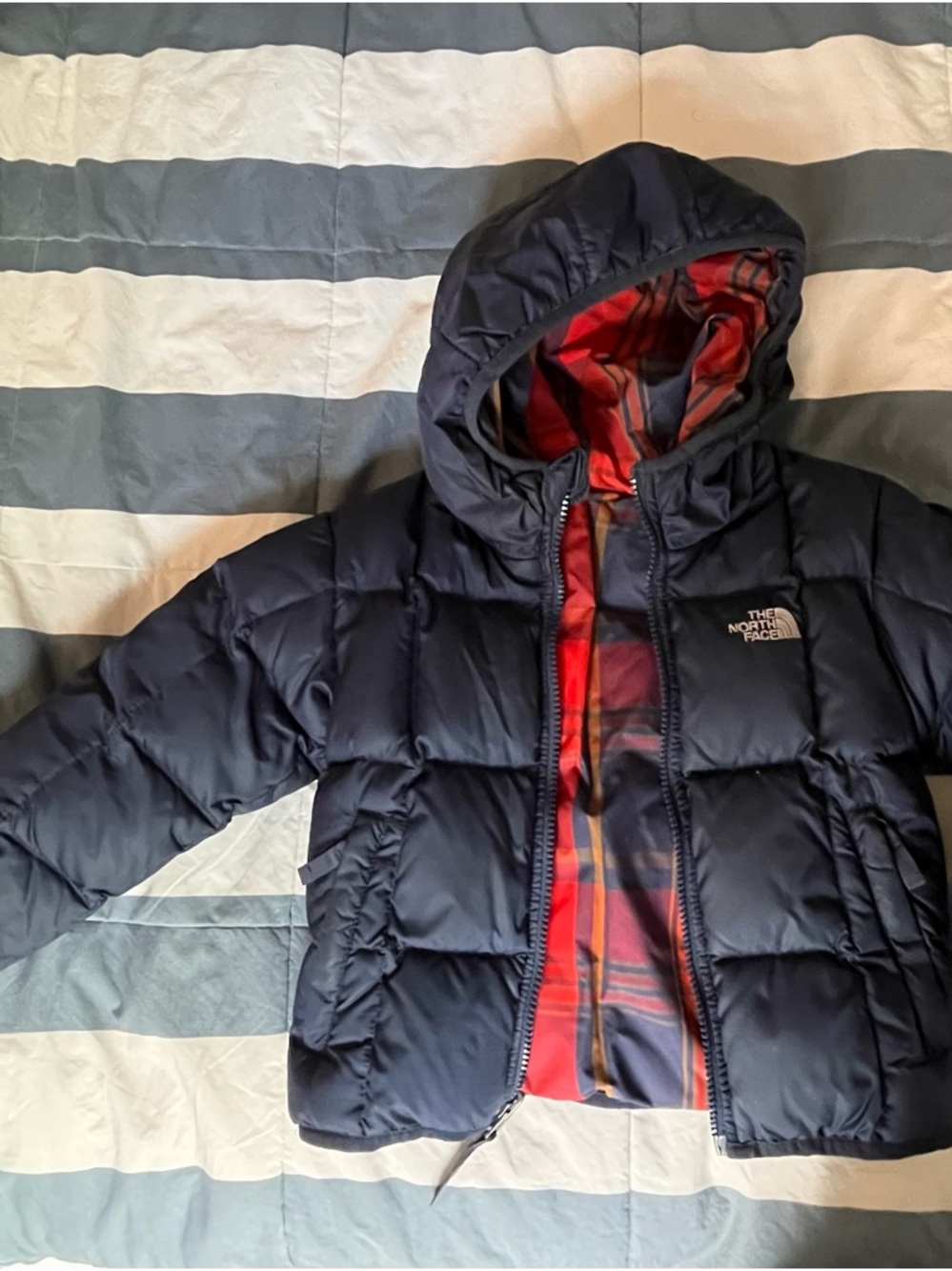 The North Face reversible puffer jacket - navy/red plaid - 3T